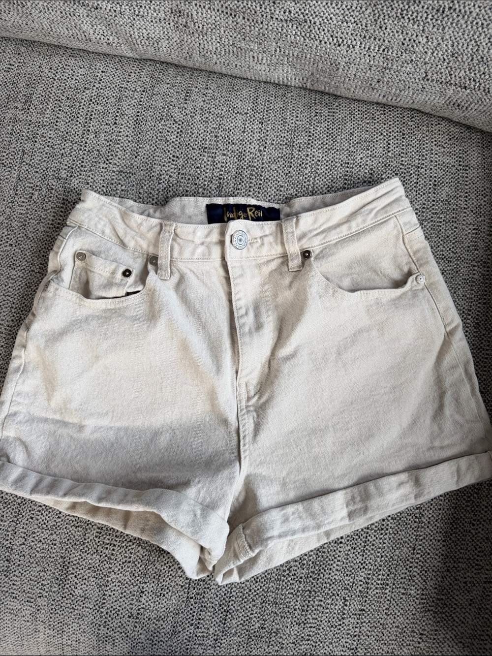 Indigo Rein Light Cream High-Rise Denim Shorts
